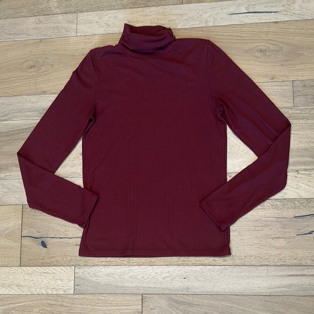 Madewell Burgundy Turtleneck Long Sleeve Top size Large